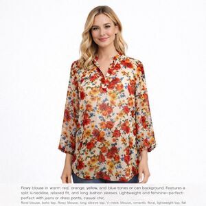 Alice Blue Women’s Romantic Floral Casual Chic Flowy Tunic Blouse Size Medium